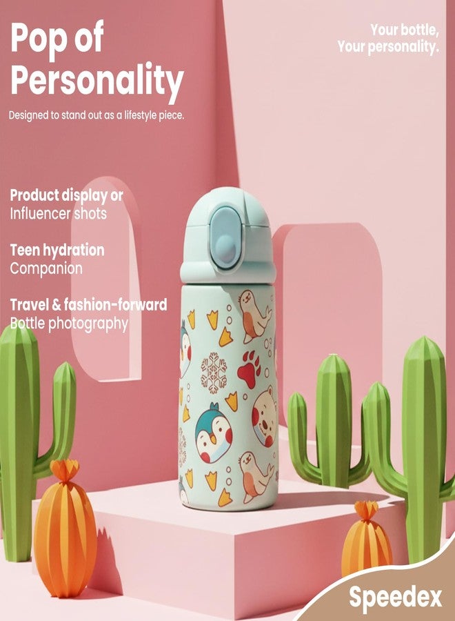 سبيديكس زجاجة ماء للأطفال من الفولاذ المقاوم للصدأ المعزولة من Speedex Insta، زجاجة شرب ساخنة وباردة معزولة بتفريغ الهواء للأولاد والبنات | تصميم مانع للتسرب وخالٍ من مادة BPA، سعة 330 مل (VISTA-PRINTED-VI3301) - Image 4